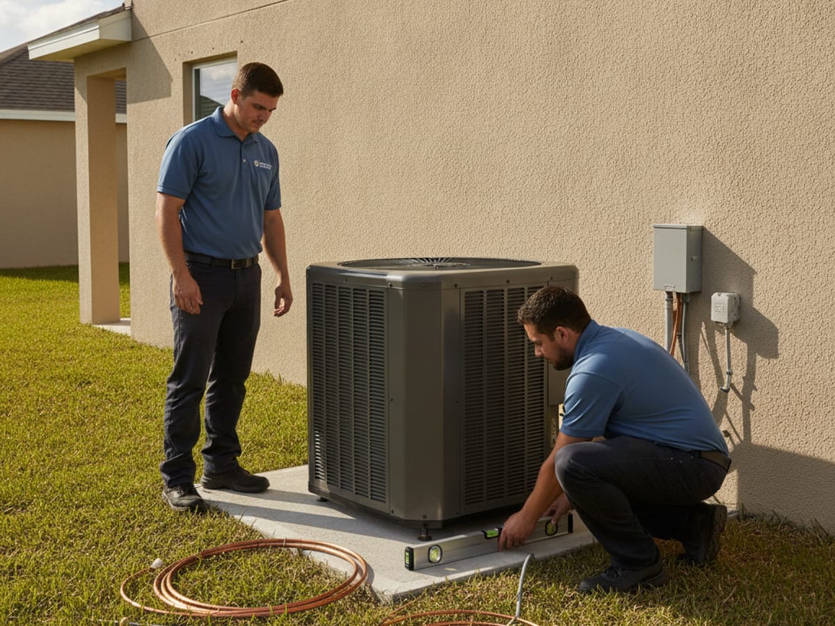 Wesley Chapel Air Pro HVAC technician working on a home AC condenser unit