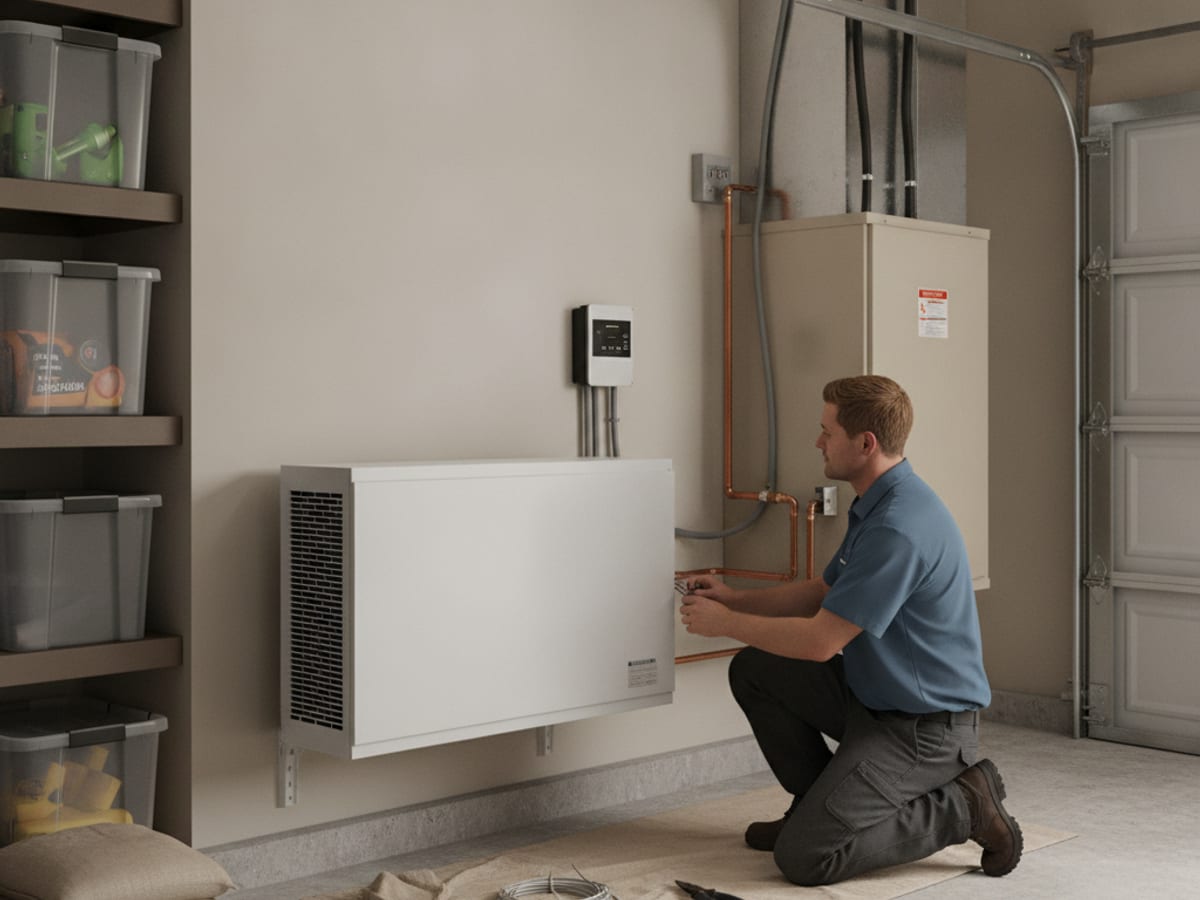 Whole-home dehumidifier installed next to an air handler in a Wesley Chapel home